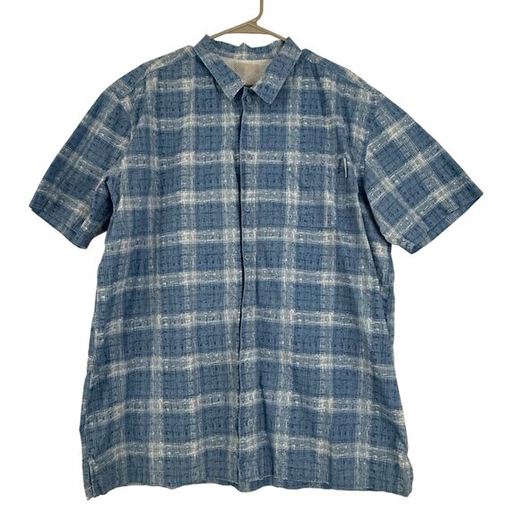 Columbia PFG Shirt Mens XXL Trollers Best Short Sleeve Vented Fishing Plaid Blue - Picture 1 of 13